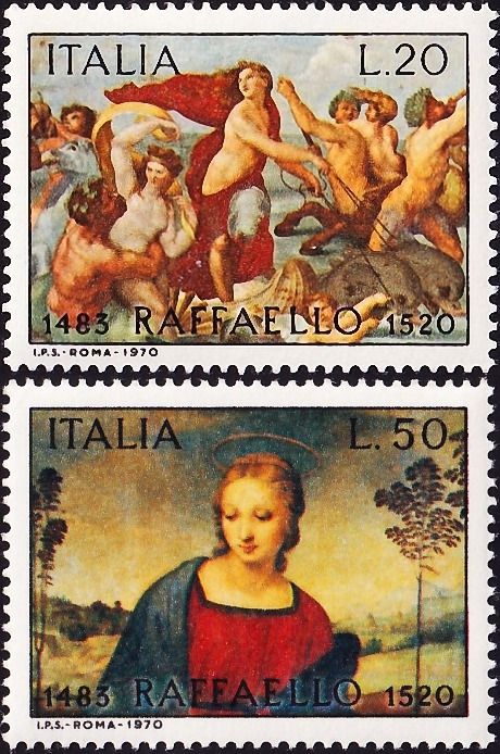 Италия 1970 год . 450 лет со дня смерти Рафаэля , полная серия . 